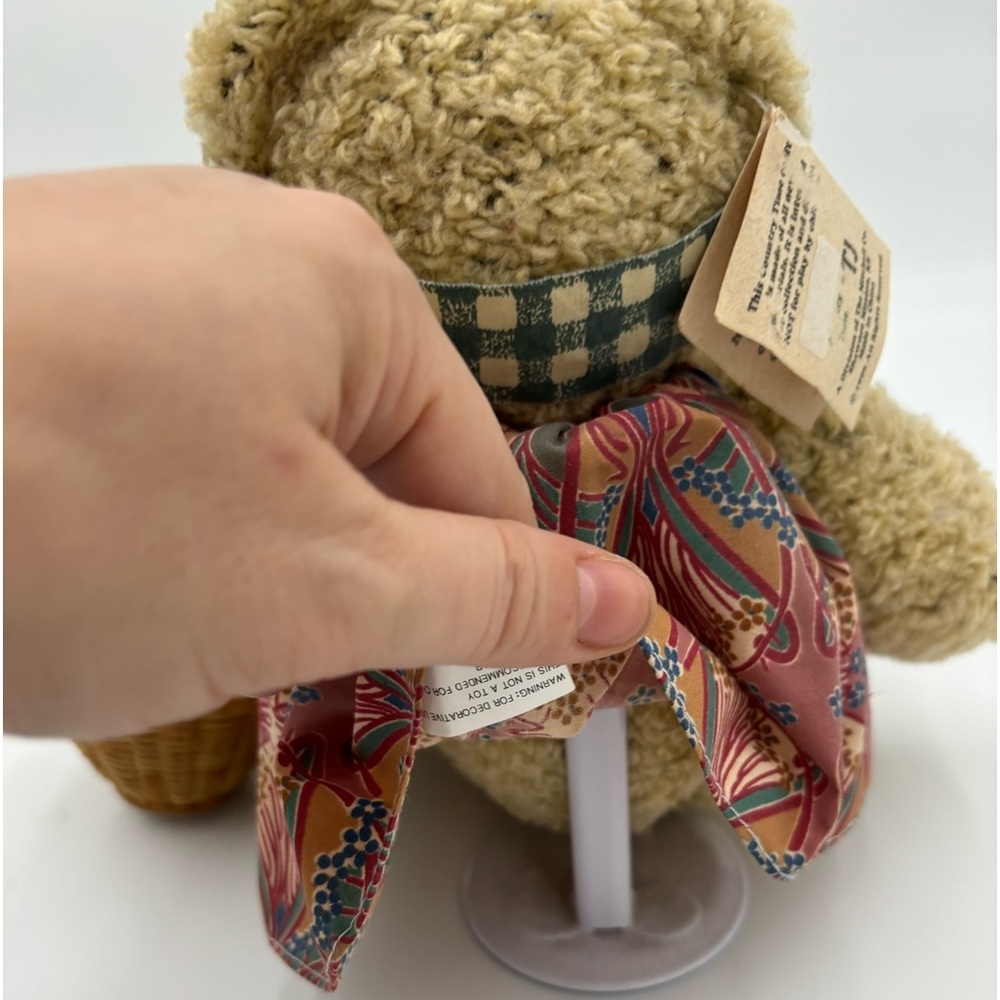 COUNTRY TIME Vintage Handmade 1996 Teddy Bear on Stand - Picture 5 of 8